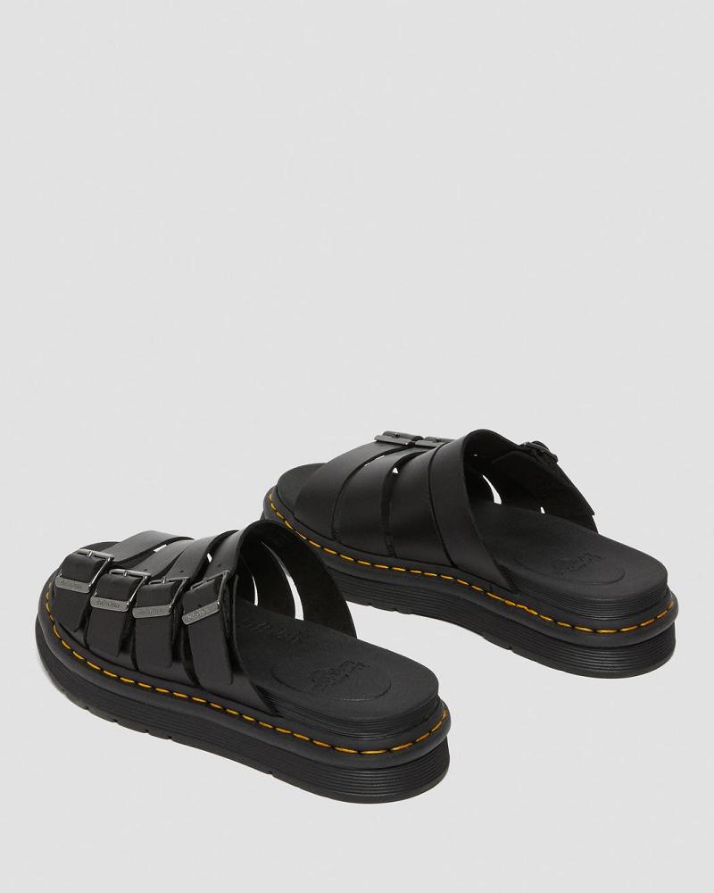 Black Men's Dr Martens Tate Leather Slide Sandals | CA 636QMA